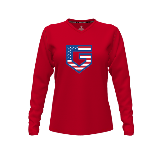 [FTLVPTRD-FYXS-LOGO1] Decker Performance T-Shirt (Female Youth XS, Red, V Neck, Logo 1, Long Sleeve)