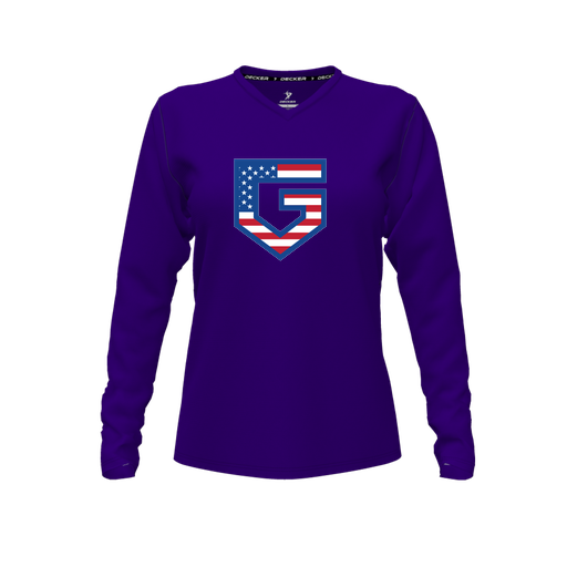 [FTLVPTPP-FYXS-LOGO1] Decker Performance T-Shirt (Female Youth XS, Purple, V Neck, Logo 1, Long Sleeve)